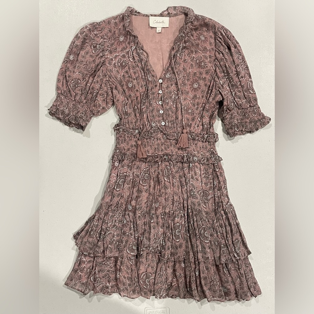 Cleobella Mauve Floral Short Sleeve Dress